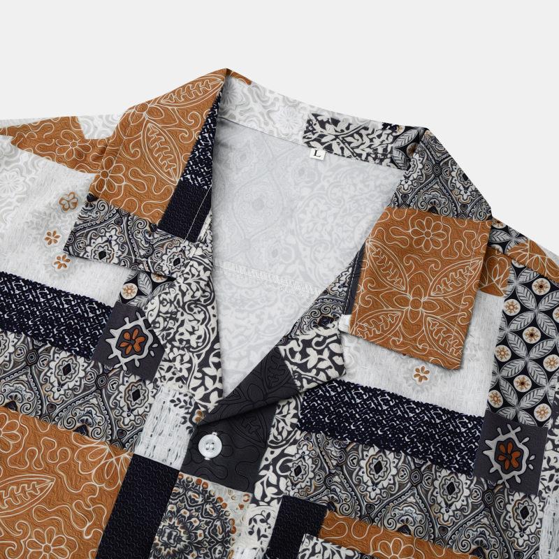 Herren Kurzarmhemd mit kreativem Patchwork-Design und praktischer Brusttasche EB