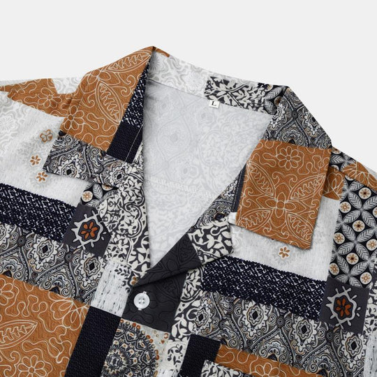 Herren Kurzarmhemd mit kreativem Patchwork-Design und praktischer Brusttasche EB