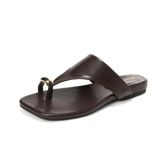 Damen elegante Zehentrenner-Sandalen mit modischem Riemendesign und goldener Applikation EB