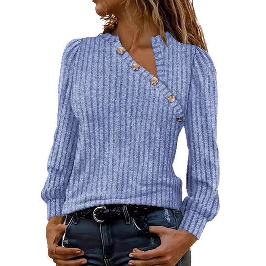 Damen Gerippter Feinstrickpullover mit asymmetrischer Knopfleiste EB