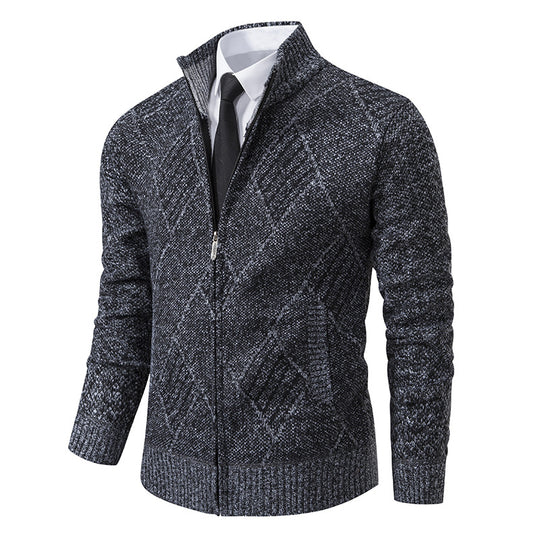 Herren modische Strickjacke mit hochabschließendem Kragen und stilvollem Zipper EB