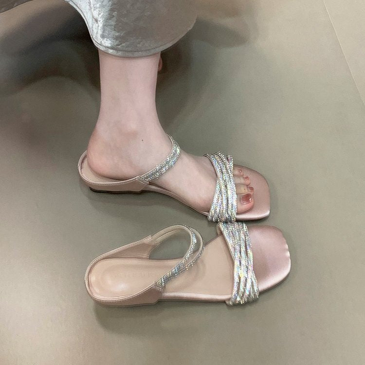 Damen Glamouröse Sandalen mit schimmernden Riemen und komfortabler Sohle EB