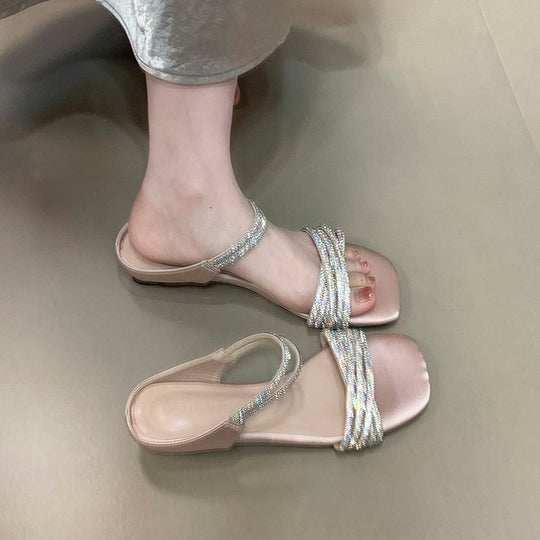 Damen Glamouröse Sandalen mit schimmernden Riemen und komfortabler Sohle EB