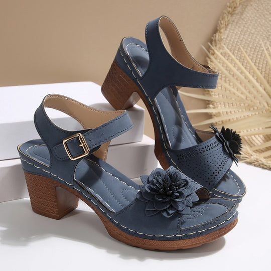 Damen Sandalen mit floralem Dekor und blockiertem Absatz EB