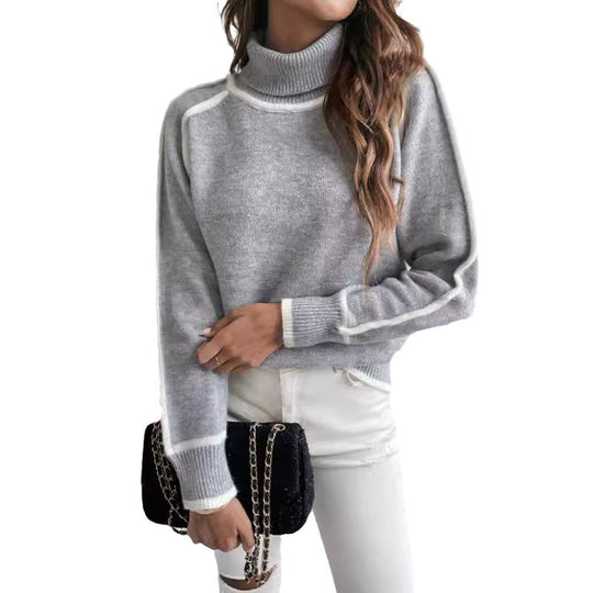 Damen Übergroße Strickpullover mit Stehkragen EB