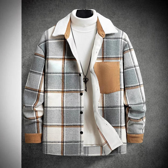 Herren Baumwoll-Flanelljacke mit kariertem Muster und Taschen EB
