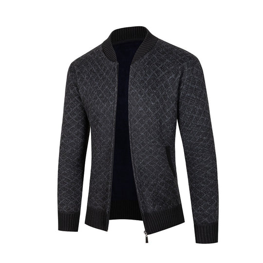 Herren Strickjacke mit modernem Rautenmuster und Reißverschluss EB