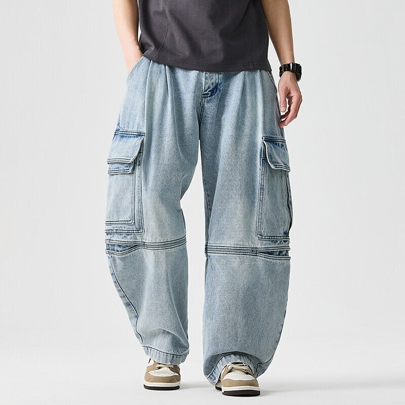 Herren nan extraweite Cargo-Jeans im Baggy-Stil mit verstärkten Knie-Nähten EB