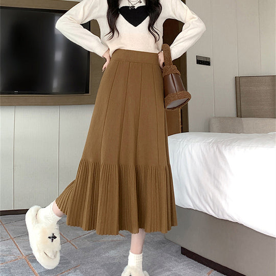 Damen Plissierter Maxirock mit ausgestelltem Saum und hohem Bund EB