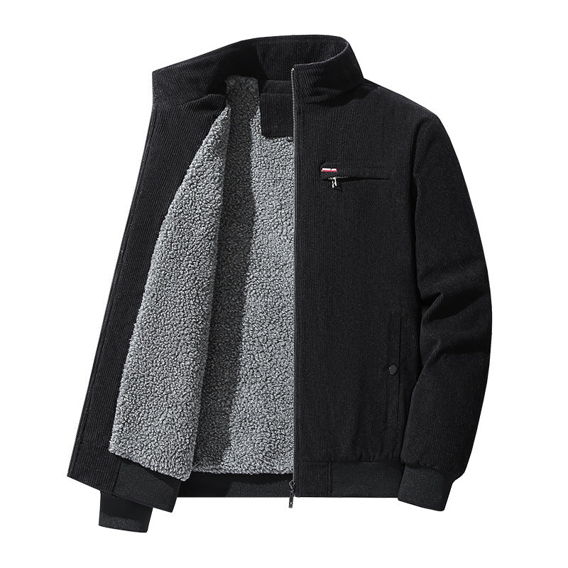 Herren hochwertiger Cordblouson mit Teddy-Innenfutter, Stehkragen und Brust-Reißverschluss EB