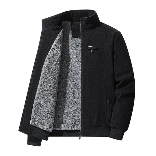 Herren hochwertiger Cordblouson mit Teddy-Innenfutter, Stehkragen und Brust-Reißverschluss EB