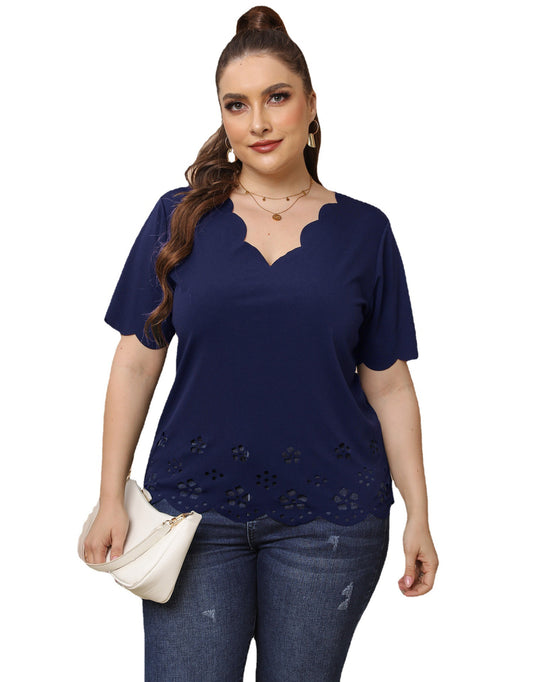 Damen Elegantes Oberteil mit romantischem Wellenmuster und Perforationen EB