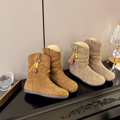 Damen Bequeme Winterstiefel aus weichem Wildleder mit modischem Designschnallen EB