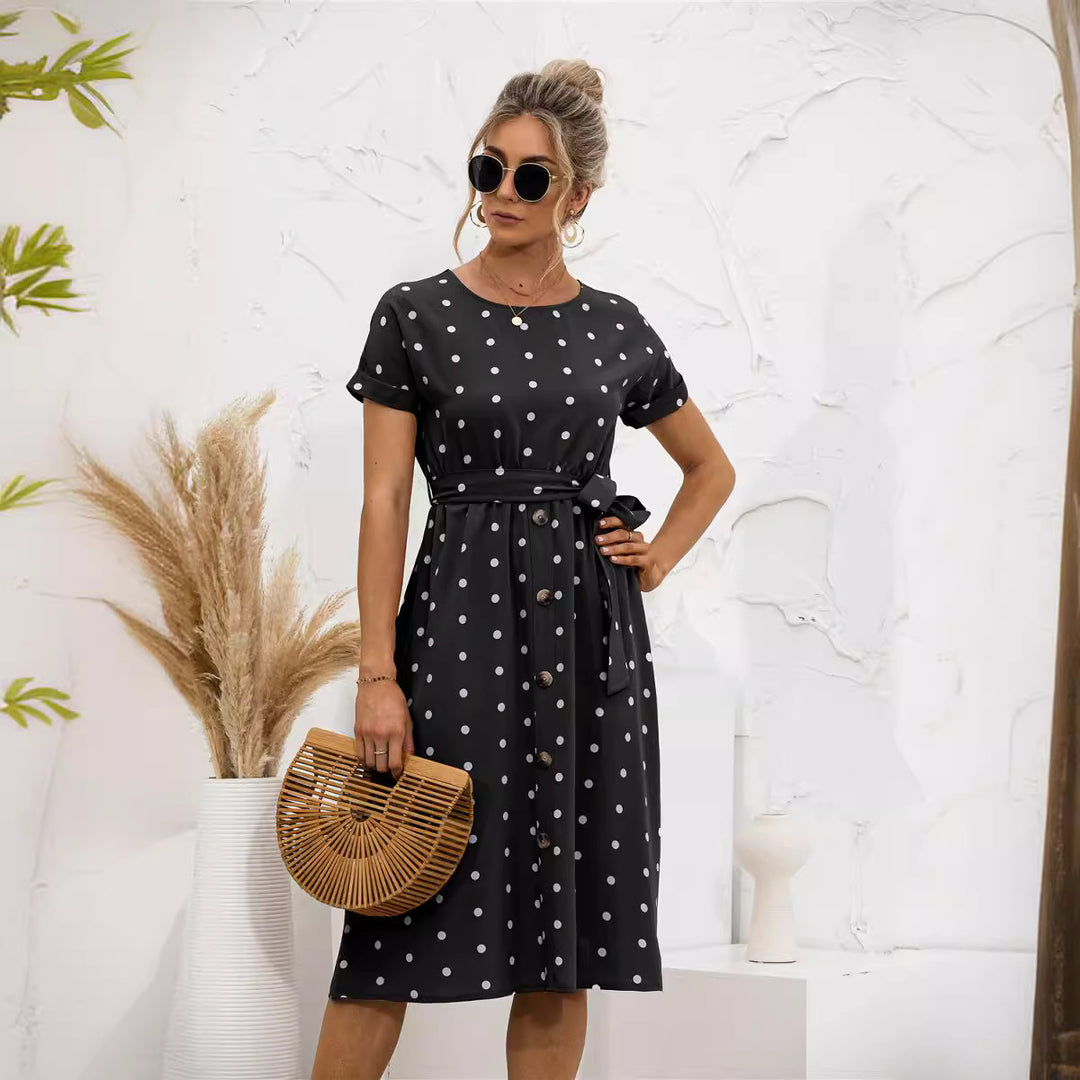 Damen Kleid mit Knopfleiste und modernen Punkte-Design EB