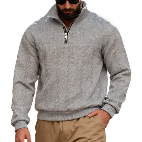 Herren nan strukturiertes Halfzip-Strickpullover mit Zopfmuster und hohem Stehkragen EB