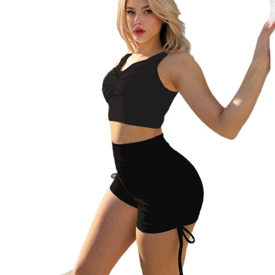 Damen Sportliches Crop-Top und Shorts Set EB