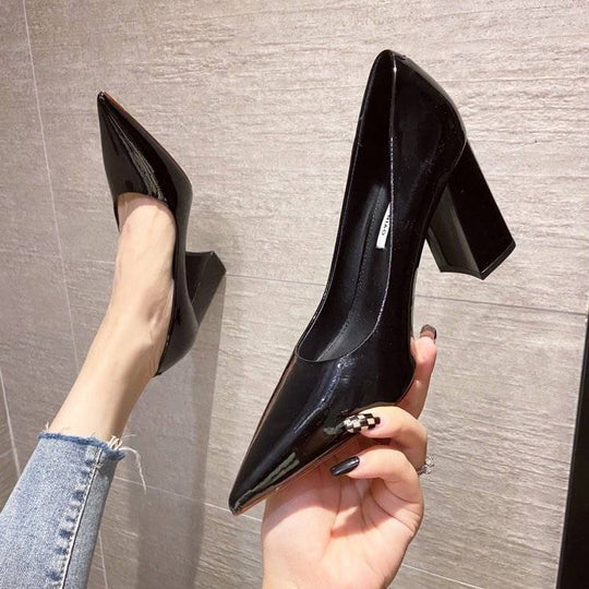 Damen spitze High Heels mit Blockabsatz EB