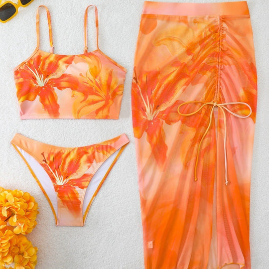 Damen Bikini-Set mit floralem Balconette-Oberteil und transparentem Wickelrock EB