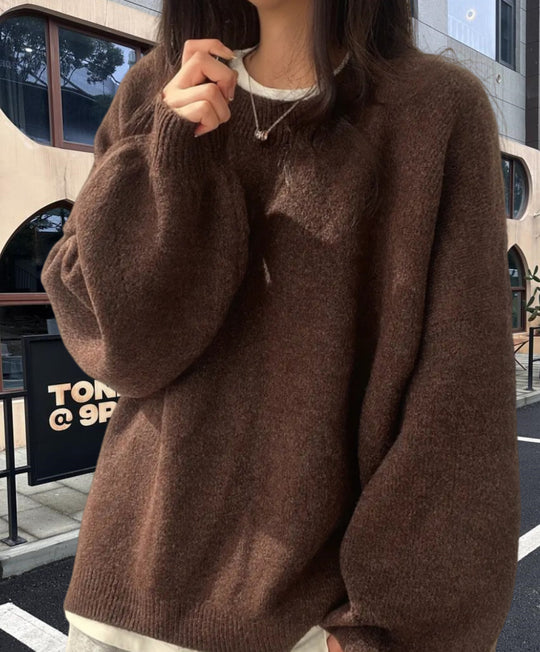 Damen Oversized Strickpullover mit weichem Fleece-Material und modernen Schnittelementen EB