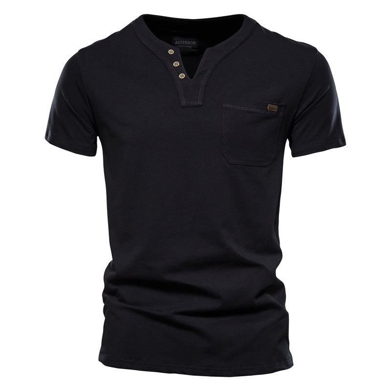 Herren Kurzarm-Shirt mit modernem Henley-Ausschnitt und Brusttasche EB