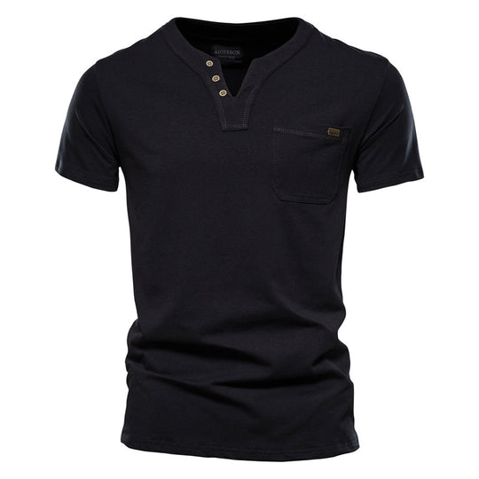 Herren Kurzarm-Shirt mit modernem Henley-Ausschnitt und Brusttasche EB