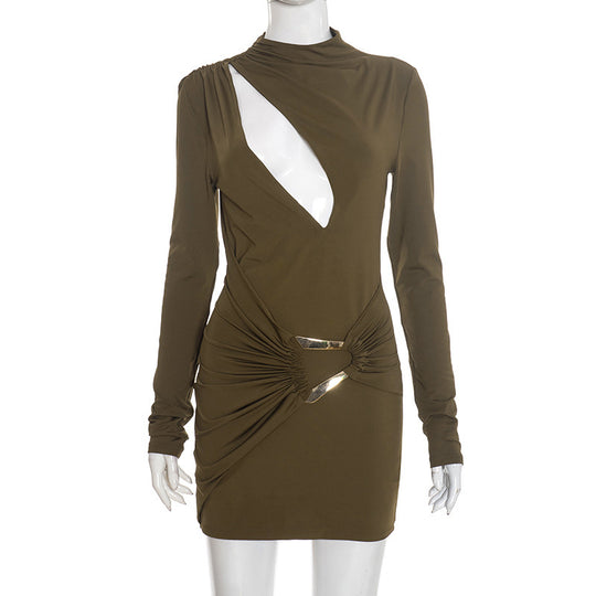 Damen figurbetontes Minikleid mit einzigartigem Wickeldesign und transparentem Ausschnitt EB