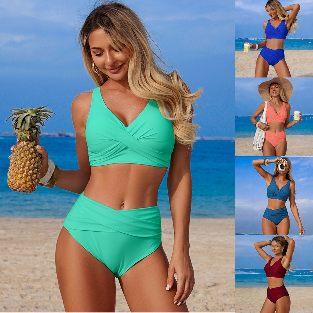 Damen Hochgeschnittenes Bikini-Set mit Wickeldetail EB