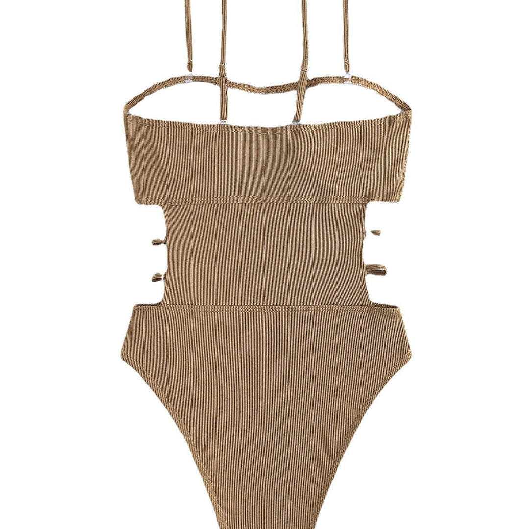 Damen Einteiler Badeanzug mit elegantem Schnitt und seitlichen Riemen EB
