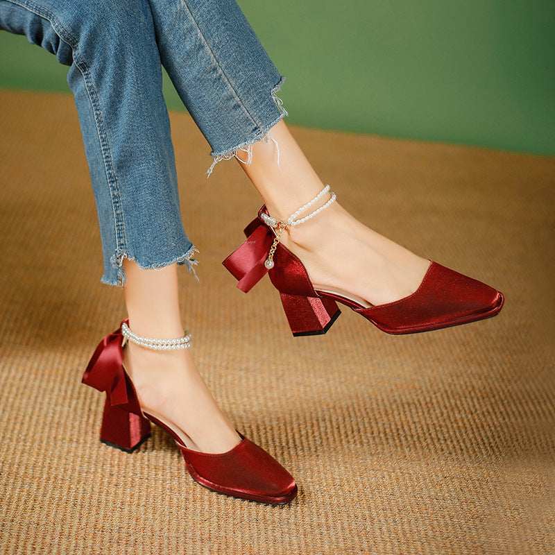 Damen elegante Slingback Schuhe mit perlverziertem Riemen EB