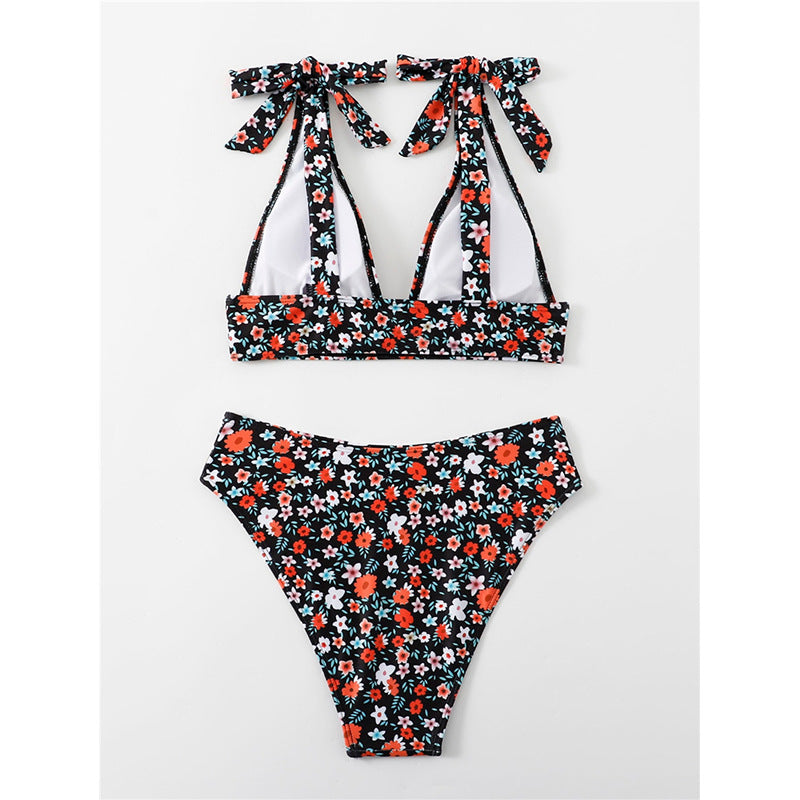 Damen Triangel-Bikini mit verstellbaren Schulterdetails und floralem Muster EB