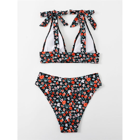 Damen Triangel-Bikini mit verstellbaren Schulterdetails und floralem Muster EB