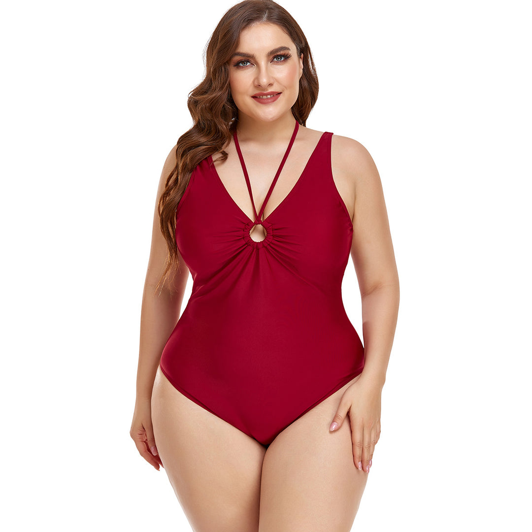 Damen Eleganter Hochgeschnittener Einteiler Badeanzug mit modischem Ringdetail EB