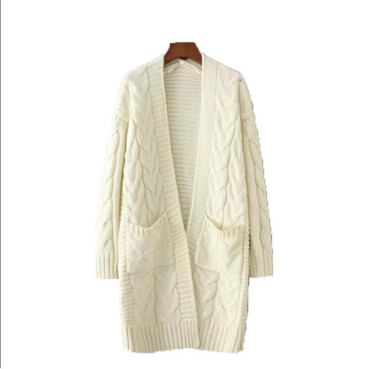 Damen Strickjacke mit grobem Zopfmuster und Taschen EB