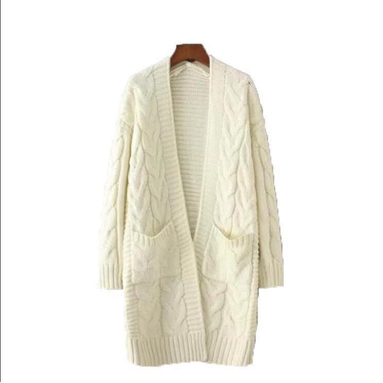 Damen Strickjacke mit grobem Zopfmuster und Taschen EB