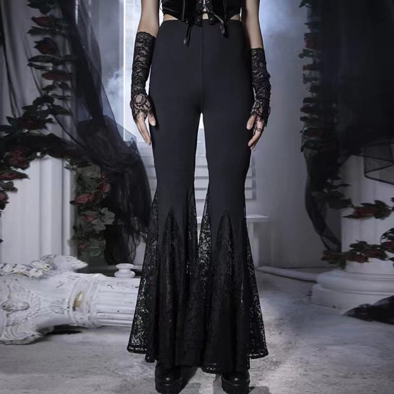 Damen Elegante Schlaghose mit Spitzenapplikationen EB