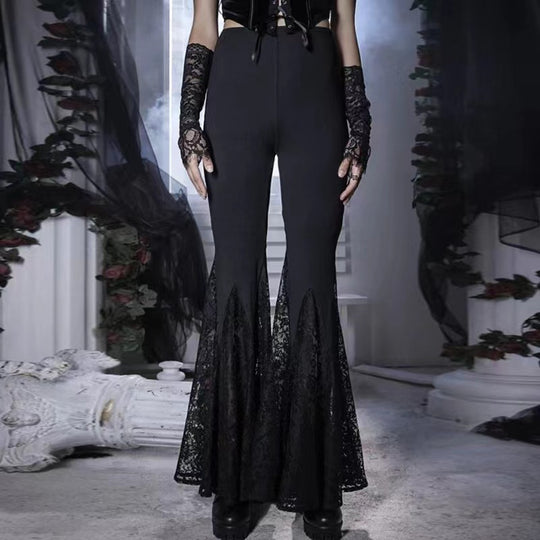 Damen Elegante Schlaghose mit Spitzenapplikationen EB