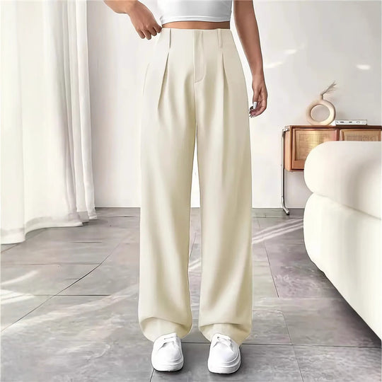 Damen Elegante Bundfaltenhose mit weitem Schnitt EB