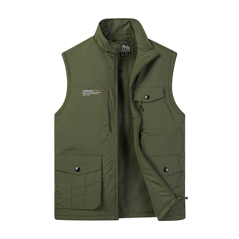 Herren Leichte Fleece-gefütterte Outdoor-Weste mit Mehrfachtaschen und Stehkragen EB