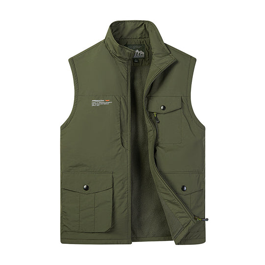 Herren Leichte Fleece-gefütterte Outdoor-Weste mit Mehrfachtaschen und Stehkragen EB