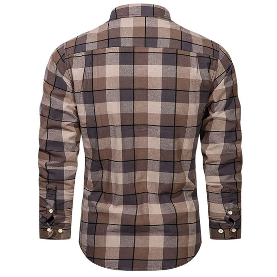Herren nan tailliertes Karomuster-Flanellhemd mit Brusttasche und weichem Baumwollmix EB