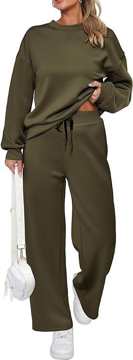 Damen nan zweiteiliges French-Terry Lounge-Set mit oversized Rundhals-Pullover und weitem Highwaist-Jogger EB