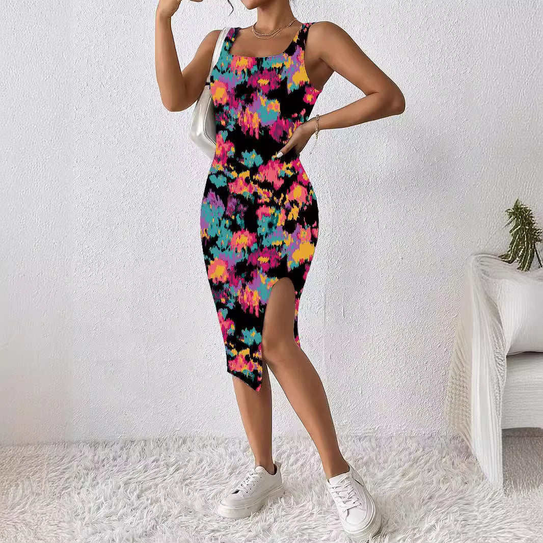 Damen Figürliches Maxikleid mit auffälligem Farbdesign EB