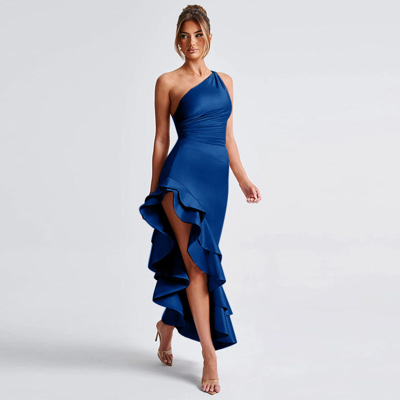 Damen Elegantes asymmetrisches Abendkleid mit Rüsche EB