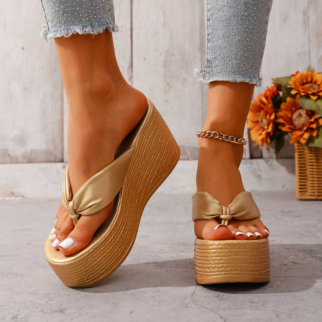 Damen Wedge-Zehentrenner mit eleganter Knotenapplikation EB