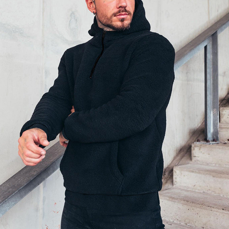 Herren nan kuscheliger Sherpa-Hoodie mit Kängurutasche und hohem Kragen EB