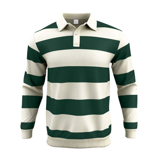 Herren nan gestreiftes Rugby-Poloshirt aus Baumwollmischung mit kurzer Knopfleiste und Rippbündchen EB