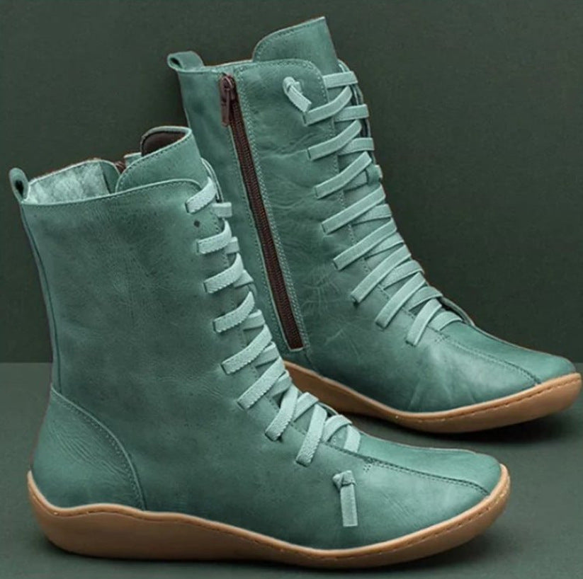 Damen knöchelhohe Schnür-Boots mit seitlichem Reißverschluss und stoßdämpfender Gummisohle EB