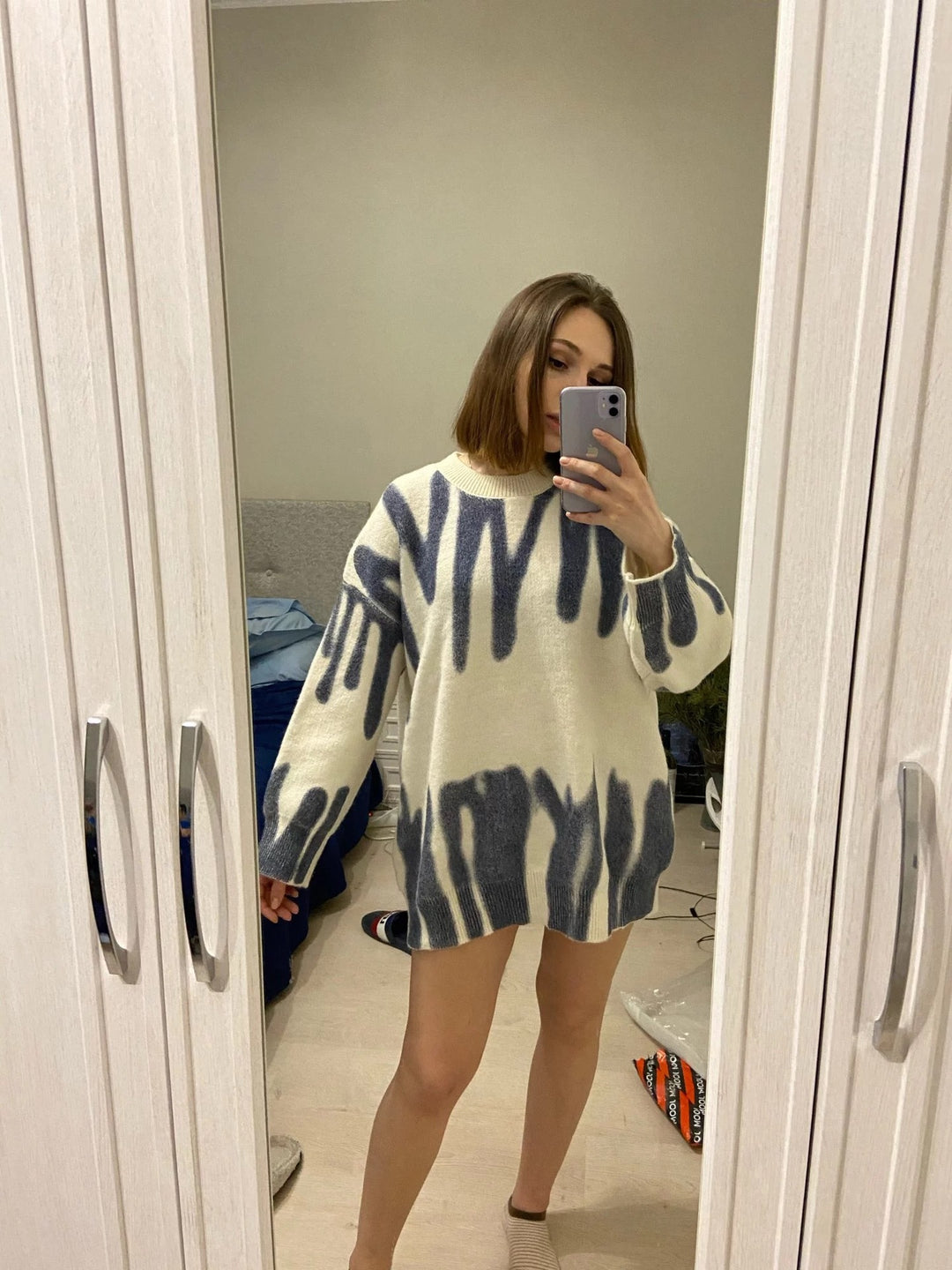Damen Oversized Pullover mit modernem Farbmustermix und lässigem Schnitt EB