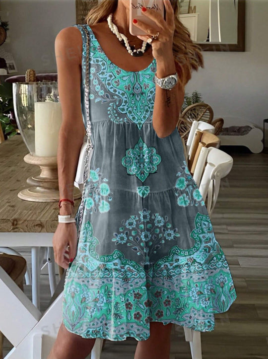Damen Freizeitkleid mit verstellbaren Trägern und verspieltem Muster EB