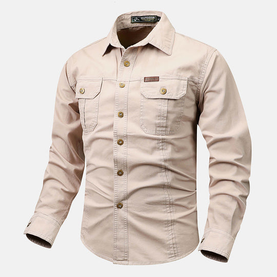 Herren nan lässiges militärisches Hemd mit Brusttaschen und Baumwoll-Twill EB